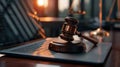 The gavel on the laptop.AI generated image Royalty Free Stock Photo