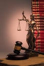 Gavel, law books and justice statue Royalty Free Stock Photo