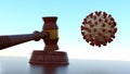 Gavel Law Hammer with Coronavirus Covid-19 3D illustration