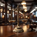 Gavel with lawyers consultation in law firm setting, illustrating justice and legal diligence