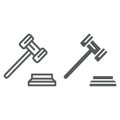 Gavel line and glyph icon, justice and judge, hammer sign, vector graphics, a linear pattern on a white background. Royalty Free Stock Photo