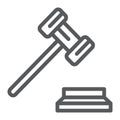 Gavel line icon, justice and judge, hammer sign, vector graphics, a linear pattern on a white background. Royalty Free Stock Photo