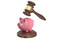 Gavel and Piggy Bank, 3D rendering