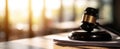 The gavel resting on legal documents in a serene courtroom setting. AI generated image Royalty Free Stock Photo