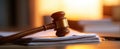 The gavel resting on legal documents symbolizing justice and decision-making..AI generated image Royalty Free Stock Photo