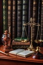 gavel, scales of justice, and law books on a desk Royalty Free Stock Photo