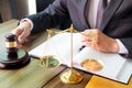 Gavel and soundblock of justice law and lawyer working on wooden desk background