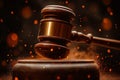 A gavel strikes its block, emphasizing authority and finality in a legal context during a decisive moment Royalty Free Stock Photo