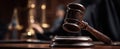 The gavel symbolizes authority and justice in the courtroom setting..AI generated image Royalty Free Stock Photo