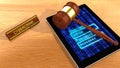 Gavel on tablet with cybercrime sign