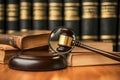 A gavel is on top of a stack of books Royalty Free Stock Photo
