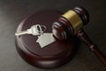 Gavel wooden and house for home buying or selling of bidding or lawyer of home real estate Royalty Free Stock Photo