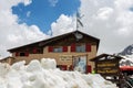 Bonetta refuge on Gavia pass, an alpine pass of the Southern Rhaetian Alps, marking the Royalty Free Stock Photo