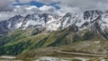 Gavia pass view in july with snowed mountains