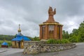 Gavrilovsky Holy spring, wooden statue of St. Seraphim of Sarov Royalty Free Stock Photo