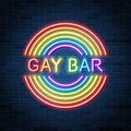 Gay bar neon advertisement, rainbow glowing text, vector illustration design Royalty Free Stock Photo