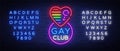 Gay club neon sign. Logo in neon style, light banner, billboard, night bright advertising for gay club, lgbt, party, gay Royalty Free Stock Photo