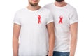 Gay couple with aids ribbons