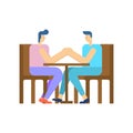 Gay couple in cafe. Homosexual lovers sit at table. LGBT love