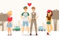 Gay couple coming out, upset girlfriends vector illustration