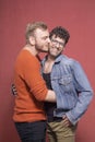 Gay couple, hugging and together while being happy Royalty Free Stock Photo