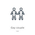 Gay couple icon. Thin linear gay couple outline icon isolated on white background from user collection. Line vector sign, symbol Royalty Free Stock Photo