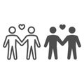 Gay couple line and solid icon, LGBT concept, Two men with heart sign on white background, homosexual couple icon in Royalty Free Stock Photo