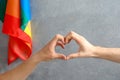 Gay couple making heart symbol with hands Royalty Free Stock Photo