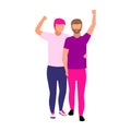 Gay couple at pride parade semi flat color vector characters