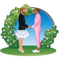 Couple saying vows in romantic outdoors wedding ceremony in front of an arch altar Royalty Free Stock Photo