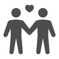 Gay couple solid icon, LGBT concept, Two men with heart sign on white background, homosexual couple icon in glyph style Royalty Free Stock Photo