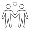 Gay couple thin line icon, LGBT concept, Two men with heart sign on white background, homosexual couple icon in outline Royalty Free Stock Photo