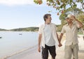 Gay couple on vacation holding hands Royalty Free Stock Photo