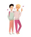 Gay couple vector illustration. isolated cute homosexual boys on a white background. cartoon character design of young gay teens.