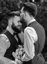 Gay couple wedding. Gay couple sensual kissing. Gay marriage, closeup male kiss. Royalty Free Stock Photo