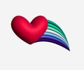 Gay 3d flying heart comet with LGBTQ+ sexual identity pride flag. Pride concept. Rainbow heart