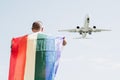 Gay envelope with a plane in the sky, Rainbow flag is a symbol of lesbian, gay, bisexual, and transgender.LGTB,LGBT Royalty Free Stock Photo