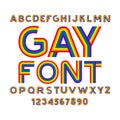 Gay font. Rainbow letters. LGBT ABC for Symbol of gays and lesbians. Alphabet of bisexual and transgender people