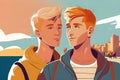 Gay friends male traveling cartoon characters generative ai Royalty Free Stock Photo