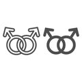 Gay gender line and solid icon, LGBT couple concept, Homosexual orientation sign on white background, two male symbols Royalty Free Stock Photo