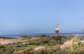 Gay Head Lighthouse and Gay Head cliffs of clay at the westernmost point of Martha`s Vineyard in Aquinnah Royalty Free Stock Photo