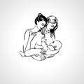 Gay lesbian couple with a baby. Hand drawn illustration