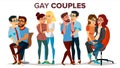 Gay, Lesbian Couple Set Vector. Hugging Men And Women. Same Sex Marriage. Romantic Homosexual Relationship. LGBT. LGBTQ