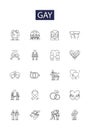 Gay line vector icons and signs. Queer, Homosexual, Marriage, Pride, Transgender, Bisexual, Rainbow, Gender outline