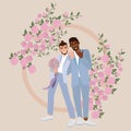Gay newlywed couple lgbt vector flat illustration
