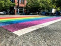 Gay pride flag crosswalk Royalty Free Stock Photo