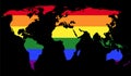 Gay pride flag in the world map Royalty Free Stock Photo