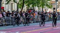 Gay Pride Parade in San Francisco - police ride bicycles ahead o