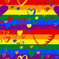 Gay pride rainbow colored pattern with hearts