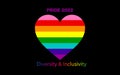 Gay Pride Rainbow heart shape LGBTQIA template. Diversity e Inclusivity. Pride Banner with LGBT Flag sign. Pride Month Vector Royalty Free Stock Photo